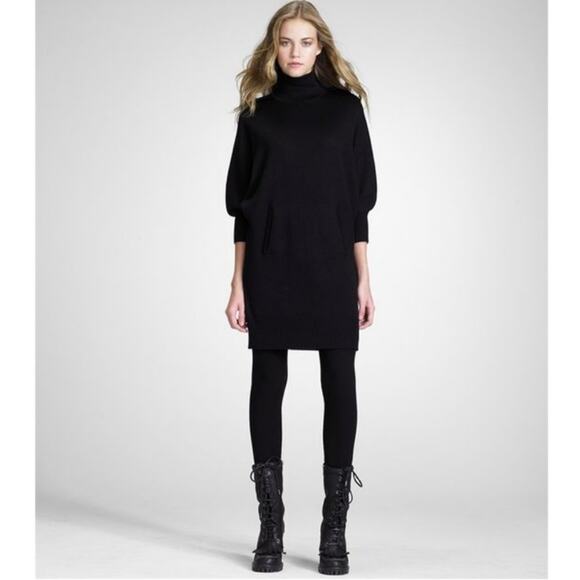 Tory Burch Jacinthe 100% Merino Wool Knit Turtleneck Sweater Dress in Black - Picture 4 of 11